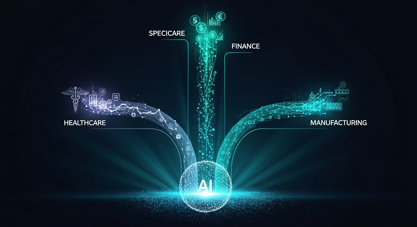 Specialized domain AI models for healthcare, finance, and manufacturing branching from a general-purpose language model foundation