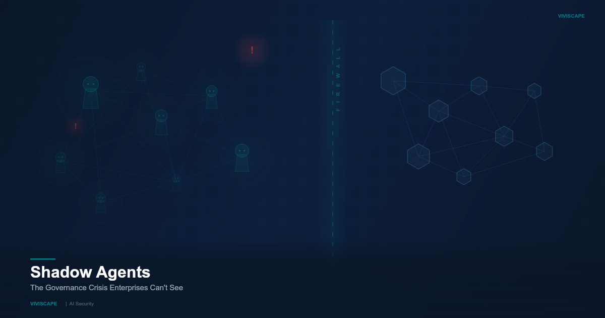 Shadow AI agents operating invisibly behind enterprise firewalls, representing the governance crisis in agentic AI
